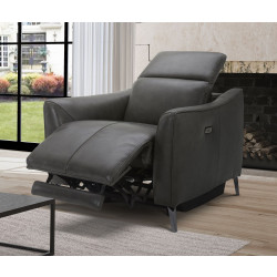 Divani Casa Prairie Dark Grey Leather Electric Recliner Chair with Electric Headrest