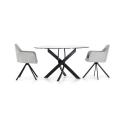 Modrest Pyrite Modern Smoked Glass & Black Round Dining Table