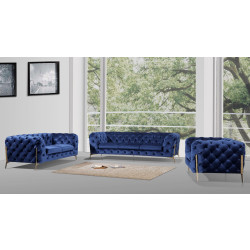 Divani Casa Quincey - Transitional Blue Velvet Sofa Set