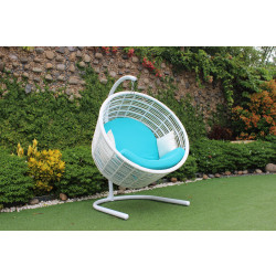 Renava Doheny Outdoor White & Aqua Blue Hanging Chair