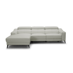 Modrest Rampart - Modern L-Shape LAF White Leather Sectional Sofa with 1 Recliner
