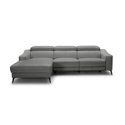 Modrest Rampart - Modern L-Shape LAF Grey Leather Sectional Sofa with 1 Recliner