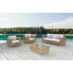 Renava Ko Tao - Outdoor White + Wicker Sofa Set