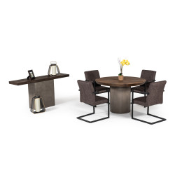 Modrest Renzo Modern Round Oak & Concrete Dining Table
