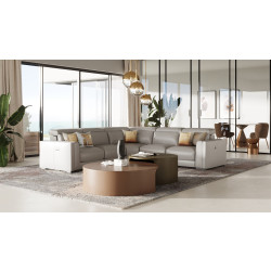 Modrest Frazier - Modern Light Grey Leather Sectional Sofa with Recliners