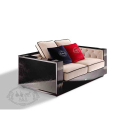 A&X Bellagio Transitional Black Crocodile and Beige Fabric Loveseat