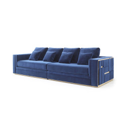 Divani Casa Euclid Modern Blue Velvet & Gold Large Sofa