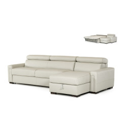 Estro Salotti Sacha - Modern Grey Leather Reversible Sectional Sofa Bed with Storage