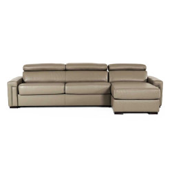 Estro Salotti Sacha - Modern Stone Grey Leather Reversible Sectional Sofa Bed with Storage