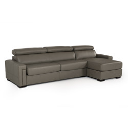 Estro Salotti Sacha - Modern Dark Grey Leather Reversible Sectional Sofa Bed with Storage