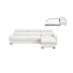 Estro Salotti Sacha - Modern White Leather Reversible Sectional Sofa Bed with Storage