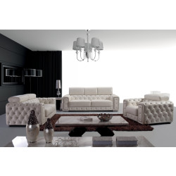 Divani Casa Lumy - Modern Tufted White Leather Sofa Set with Crystals
