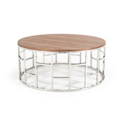Modrest Silvia Modern Walnut & Stainless Steel Coffee Table