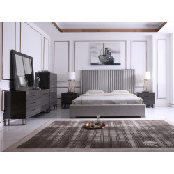 Modrest Splendor - Silver + Grey Linen Upholstered King Platform Bed