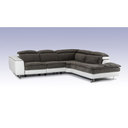 David Ferrari Starlight - Italian Modern Grey Fabric + White Leather Right Facing Sectional Sofa