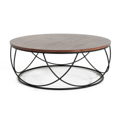 Modrest Strang Modern Walnut & Black Round Coffee Table