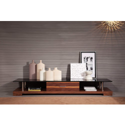 Modrest Weston - Modern Glass & Walnut Veneer TV Entertainment Center