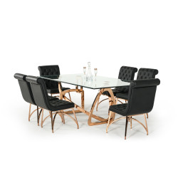 Modrest Oro Rosa Modern Clear Glass & Rosegold Large Dining Table