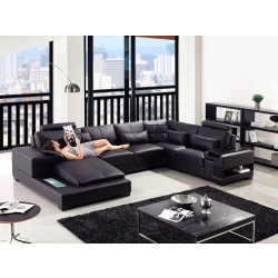 Divani Casa Diamond - Modern Black Eco-Leather Sectional Sofa