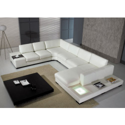 Divani Casa T35 - Modern White Leather U Shaped Sectional Sofa with Light + End Table