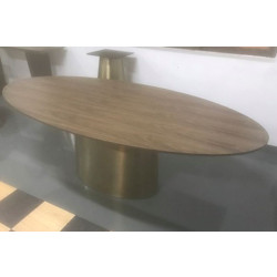 Modrest Emil Modern Oval Walnut & Brass Dining Table