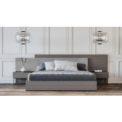 Nova Domus Enzo Italian Modern Grey Oak & Fabric Bed w/ Nightstands