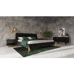 Modrest Legend Modern Black Velvet & Gold Bed