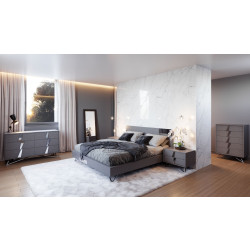 Modrest Nicola Modern Grey Oak & Stainless Steel Bed