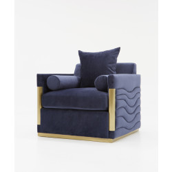 Divani Casa Tenaya Modern Blue Velvet & Gold Lounge Chair