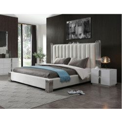Modrest Token - Modern White + Stainless Steel Bed + Nightstands