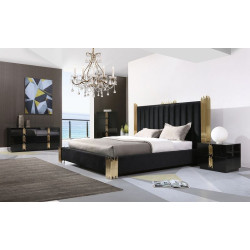 Modrest Token - Modern Black + Gold Bed + Nightstands