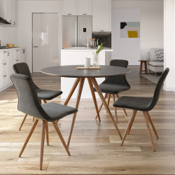 Modrest Tracer - Contemporary Black and Walnut Round Dining Table