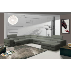 Divani Casa Pella - Modern Grey Italian Leather U Shaped Sectional Sofa