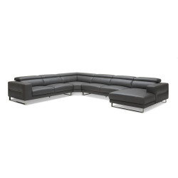Divani Casa Hawkey - Contemporary Black Leather RAF Chaise Sectional Sofa