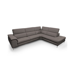 Coronelli Collezioni Viola - Italian Contemporary Grey Leather Right Facing Sectional Sofa
