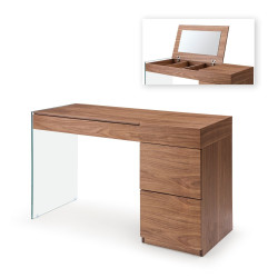 Modrest Volare - Modern Walnut Floating Glass Vanity with Mirror