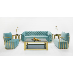 Divani Casa Voss Modern Blue Velvet Sofa