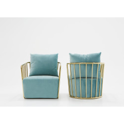 Divani Casa Voss Modern Blue Velvet & Gold Accent Chair