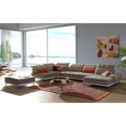 David Ferrari West End - Italian Beige Fabric + White Leather Modular Sectional Sofa 