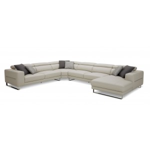 Divani Casa Hawkey - Contemporary Light Grey Leather RAF Chaise Sectional Sofa