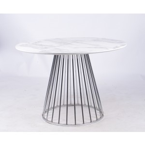 Modrest Holly - Modern White and Silver Round Dining Table