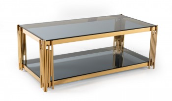 Modrest Alameda Modern Smoked Glass & Gold Coffee Table