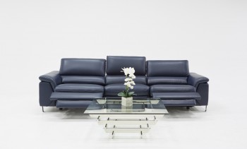 Divani Casa Maine Modern Blue Eco-Leather Sofa w/ Electric Recliners