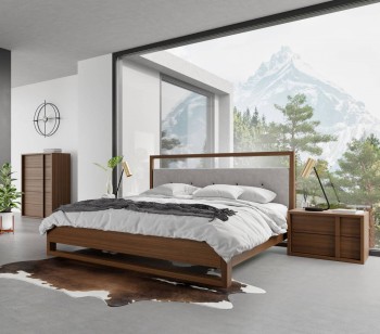 Nova Domus Falcor - Modern Grey Fabric & Walnut Veneer Bed