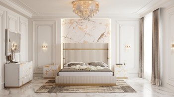 Modrest- Sterling Modern Beige Bonded Leather & Gold Bed