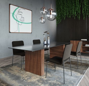 Modrest Maggie - Modern Walnut and Black Ceramic Top Dining Table