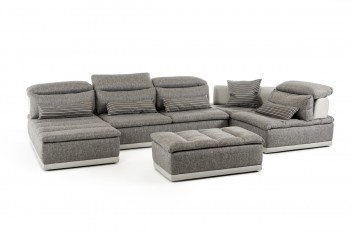 David Ferrari Panorama Italian Modern Grey Fabric & Grey Leather Sectional Sofa
